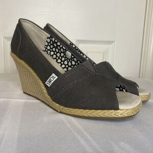 TOMS Classic Espadrille Wedge Womens Shoe Gray 7.5‎